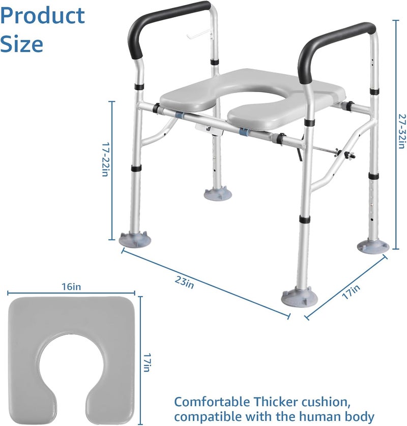 KSITEX Raised Toilet Seat 400lbs, Toilet Seat Risers for Seniors, Handicap Elevated Toilet Seat with Handles & Padded Seat, Commode Chair with Adjustable Height & Width, for Elderly, Pregnant, Fit Any Toilet - Image 3